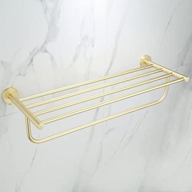 Imagem de HHHJQFAAT Barra de toalha de banho barra de toalha dourada escovada acessório de banheiro montado na parede suporte de toalha de aço inoxidável 304 varão toalheiro suporte de toalha (cor: suporte de