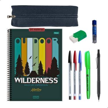 Imagem de Kit Escolar Caderno 20 Materias Estojo Lapiseira Canetas + Itens - Dar