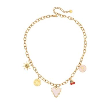 Imagem de Colar com pingente de sol, estrela-do-mar, pérola, coração, tartaruga, sol, dopamina, aço inoxidável, clavícula, joia banhada a ouro