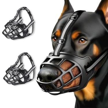 Imagem de Focinheira Para Pitbull Cachorros Grandes ，Focinheira Reforçada Silicone Ajustável Para Cachorros Todos ，Focinheira de Segurança Respirável para Cães, com Faixa Refletiva Os Portes (2) (25-29cm)