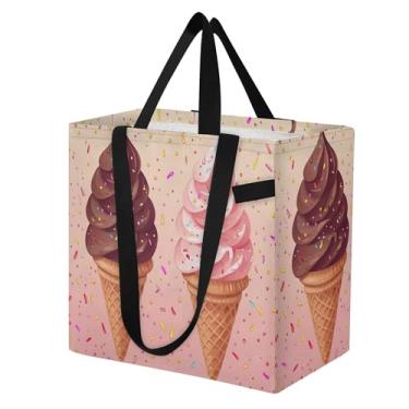 Imagem de SEHANY Sacolas de compras reutilizáveis de sorvete de verão com alças reforçadas, bolsa de compras de lona dobrável à prova d'água de grande capacidade para viagem, cozinha, praia