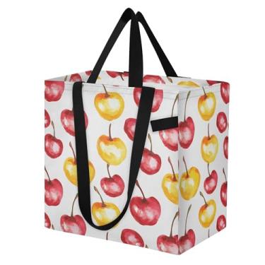 Imagem de SEHANY Sacola de compras reutilizável de cereja fofa com alças reforçadas, bolsa de compras de lona dobrável à prova d'água de grande capacidade para viagem, cozinha, praia