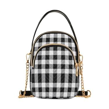 Imagem de CEBUGI Bolsa tiracolo feminina clutch para telefone branca preta xadrez elegante bolsa de ombro com alça de corrente removível