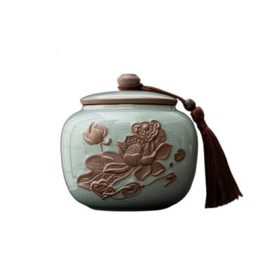 Imagem de x3anggyt5 Latas de chá, vasilha de cerâmica para forno de ru, recipiente de chá com tampa selada e borla, vintage chinês, café, chá, nozes, armazenamento, lata, chá, recipientes de armazenamento (azul