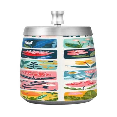 Imagem de STAYTOP Interessante cinzeiro de grade de flores com tampa, aço inoxidável à prova de vento, sem fumaça, cinzeiro de cigarro grande para decoração de escritório em casa