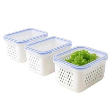 Imagem de Kit Potes Organizadores Herméticos para Geladeira 850ml 1750ml 3300ml – Organizador de Geladeira Multiuso para Alimentos e Verduras(KIT 3 Potes G)
