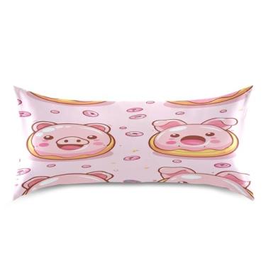 Imagem de xigua Kawaii Donut Fronha de cetim para cabelo e pele, lavável à máquina, antiderrapante, refrescante, travesseiro, cama king size com fecho de envelope, 50,8 cm x 101,6 cm
