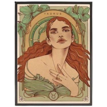 Imagem de Quadro Vintage Signo Touro 33X24Cm Com Vidro - Madeira Preta