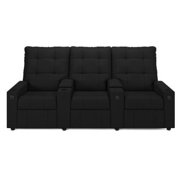 Imagem de Poltrona Reclinável Para Cinema Parma 3 Lugares Baú Usb Pu Preto Fh1 - D'rossi