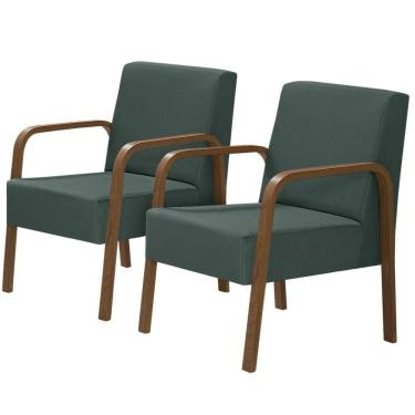 Imagem de Kit 2 Poltronas Decorativas 1 Lugar Luna Braço Madeira D Salla Suede