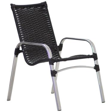 Imagem de Jogo 6 Cadeiras E Mesa Varada Alumínio Jardim Fibra Trama Preto