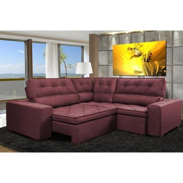Imagem de Sofa De Canto Retrátil E Reclinável Com Molas Cama Inbox Austin 2,20m X 2,20m Suede Velusoft Vinho