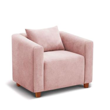 Imagem de Poltrona Decorativa Helena Suede Rosa Bebe - Inova Decorações