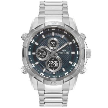 Imagem de Relógio TECHNOS masculino anadigi azul prata BJ4060AA/1A