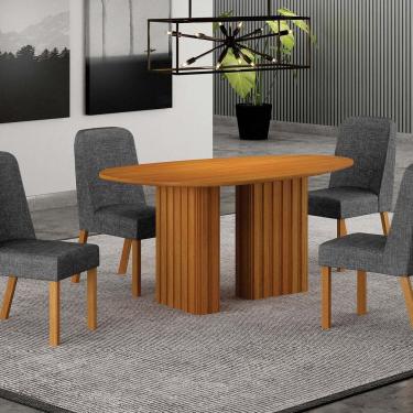 Imagem de Conjunto Sala de Jantar Tampo Orgânico Mdf 135cm com 4 Cadeiras Isis Cinamomo/Cinza