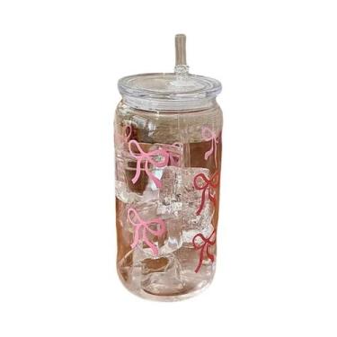 Imagem de Copo Plástico Rosa Com Laço 500ml Com Tampa E Canudos, Copo Estético R
