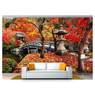Imagem de Papel De Parede Jardim Japonês Árvore Ponte 3D Jjp17