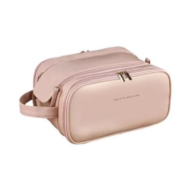 Imagem de Bolsa De Maquiagem Feminina De Grande Capacidade Em Couro PU Com Zíper