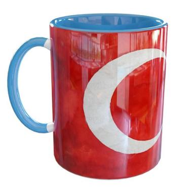 Imagem de Caneca Porcelana Turquia Bandeira Turkey Flag - Pense Canecas, Azul Cl