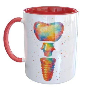 Imagem de Caneca Porcelana Odontologia Implantes - Pense Canecas, Vermelho