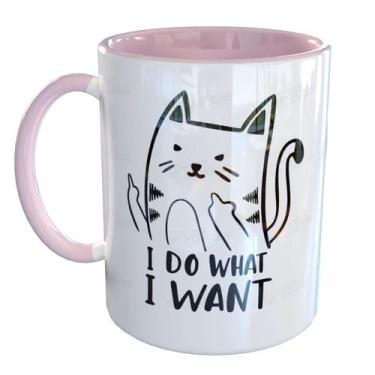 Imagem de Caneca Porcelana Gato I Do What I Want Divertida - Pense Canecas, Rosa