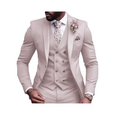 Imagem de Elegante Terno Rosa Slim Fit Para Casamento Masculino: Jaqueta, Colete