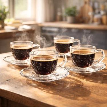 Imagem de Conjunto De 4 Xícaras De Café C/ Pires Trancoso Vidro 100ml - Hauskraf