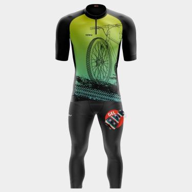 Imagem de Conjunto de Ciclismo Masculino Camisa Manga Curta e Calça de Forro Gel Proteção Uv-Masculino
