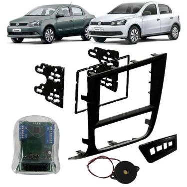 Imagem de Moldura De Painel 2 Din + Interface Comando de Volante Vw Gol Voyage Saveiro G6 