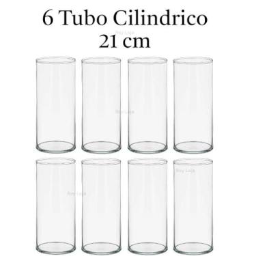 Imagem de Vaso cilindrico Tubo vidro 21 cm decoração castical kit 6 - Vaso tubo