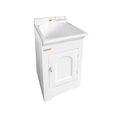 Imagem de Tanque de Lavar Roupa 32L com Gabinete Branco 50x56x94cm Lavanderia Área de Serviço