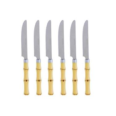 Imagem de Jogo Com 6 Facas 22cm Para Churrasco Cabo Tipo Bambu Lyor
