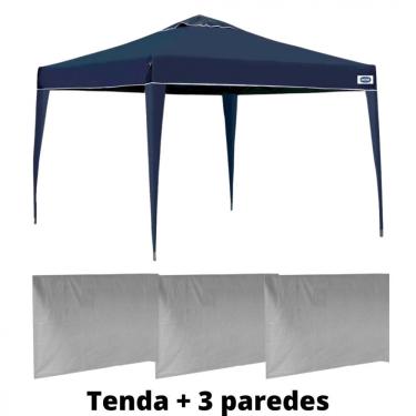 Imagem de Kit Tenda Gazebo Dobravel Azul 3x3 M Mor + 3 Paredes Brancas
