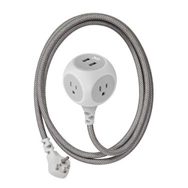 Imagem de 360 Electrical 360461-FG Cabo de extensão trançado Habitat, tungstênio, 1,8 m, inclui USB duplo de 2,4 A, 3 tomadas CA, tomada multiplugue, protetor contra surtos discretos e estação de carregamento