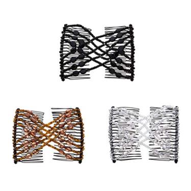Imagem de Pente de cabelo feminino com miçangas elásticas para cabelo da LOVEF, 3 peças, pente de cabelo profissional, duplo deslizante mágico de metal, grampos de cabelo
