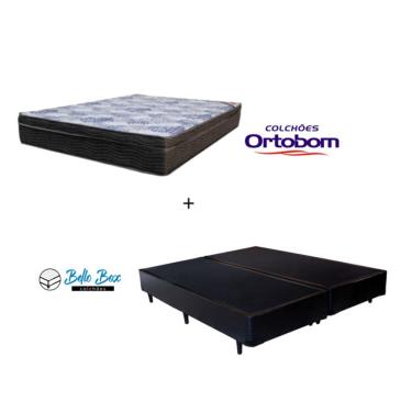 Imagem de Cama Box Casal Bipartido 138 Sintético Preto Com Colchão de Molas - D26 Ortobom iso Superpocket 65X138X188