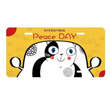 Imagem de DIYthinker Placa de licença Animal Cute Fat Cat Smile para decoração de carro, dia da paz