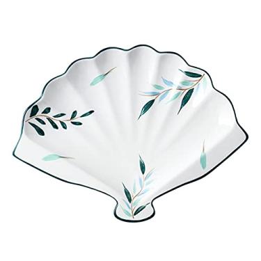 Imagem de GUIPAIHAI Prato de servir de cerâmica criativa estilo japonês, prato de lanche em forma de leque, prato de café da manhã, petiscos ocidentais (cor: verde)