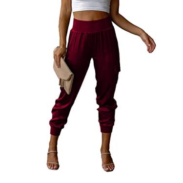 Imagem de Corredores de Tornozelo Cônicos de Cetim, Cintura Alta Elástica Streetwear Feminino Corredores de Cetim Cônicos para a Vida Diária para o Sexo Feminino (M)