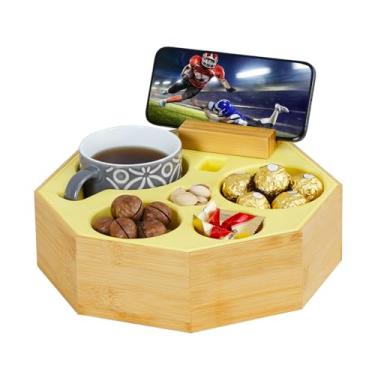 Imagem de Suporte de copo de sofá Hitseon octogonal de silicone de bambu com suporte de telefone giratório para cômoda de cama de escritório, à prova d'água e prático para sofá para lanches, controle remoto de