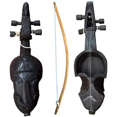 Imagem de Violino de instrumento musical nepalês tradicional Sarangi para tocar ao vivo Gaine Sarangi feito no Nepal ótimo para tocar profissionais ao vivo, aprender música e decorações