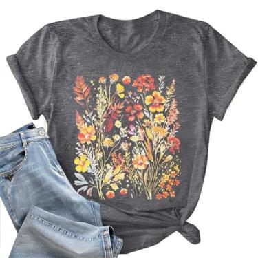Imagem de Camiseta feminina com estampa floral floral de verão camiseta casual de manga curta para amantes de plantas, Preto - 2, P