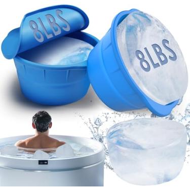 Imagem de IPOW Pacote com 2 moldes de bloco de gelo extragrande, 7,3 kg, reutilizáveis, moldes gigantes para cubos de gelo para banheira de imersão a frio, bandeja dobrável para cubos de gelo para acessórios de