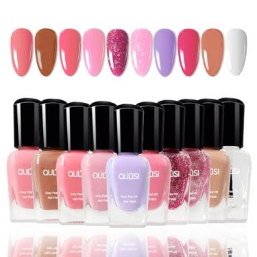 Imagem de OUL'ISI Conjunto de esmalte feminino de 10 cores, esmalte não tóxico de secagem rápida, esmalte descascado, kit regular de esmalte à base de água sem gel, conjuntos de esmaltes de unhas e unhas dos