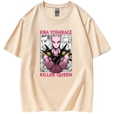 Imagem de Camiseta JoJo Bizarre Adventure Unissex Manga Curta 100% Algodão Killer Queen Cosplay Plus Size 5GG Anime Merch, Khaki-killer Queen, 4G