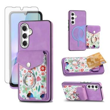 Imagem de Asuwish Capa de celular para Samsung Galaxy A05S carteira celular com protetor de tela anel fino magnético suporte suporte traseiro compartimento para cartão de crédito flor Ao5s Ao5 A 05s 05 meninas