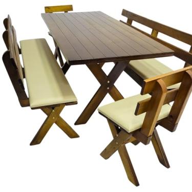 Imagem de Conjunto Mesa Madeira Maciça Para Churrasco Imbuia Com 4 Bancos Estofados - Nude