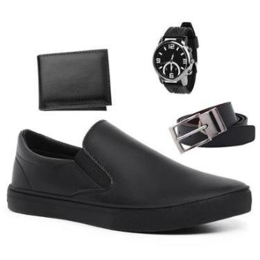 Imagem de Kit Tenis Slip On Masculino Sapatenis Sem Cadarço Calce Facil Confort + Relogio + Cinto + Carteira-Masculino