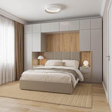 Imagem de Guarda-roupa Modulado 10 Peças 12 Portas com 2 Mesas de Cabeceira Jade Cabecasa Madeiramadeira Cinza Urbano