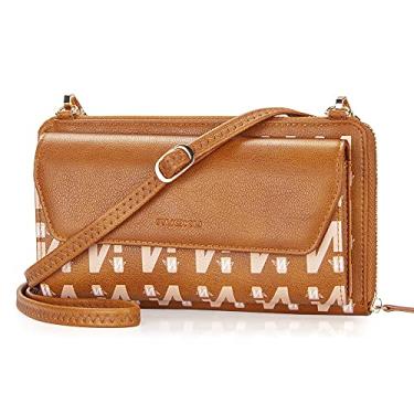 Imagem de nuoku Carteira feminina RFID bolsa de pulso transversal clutch com zíper em torno de 2 alças, Seu acolchoado marrom 1